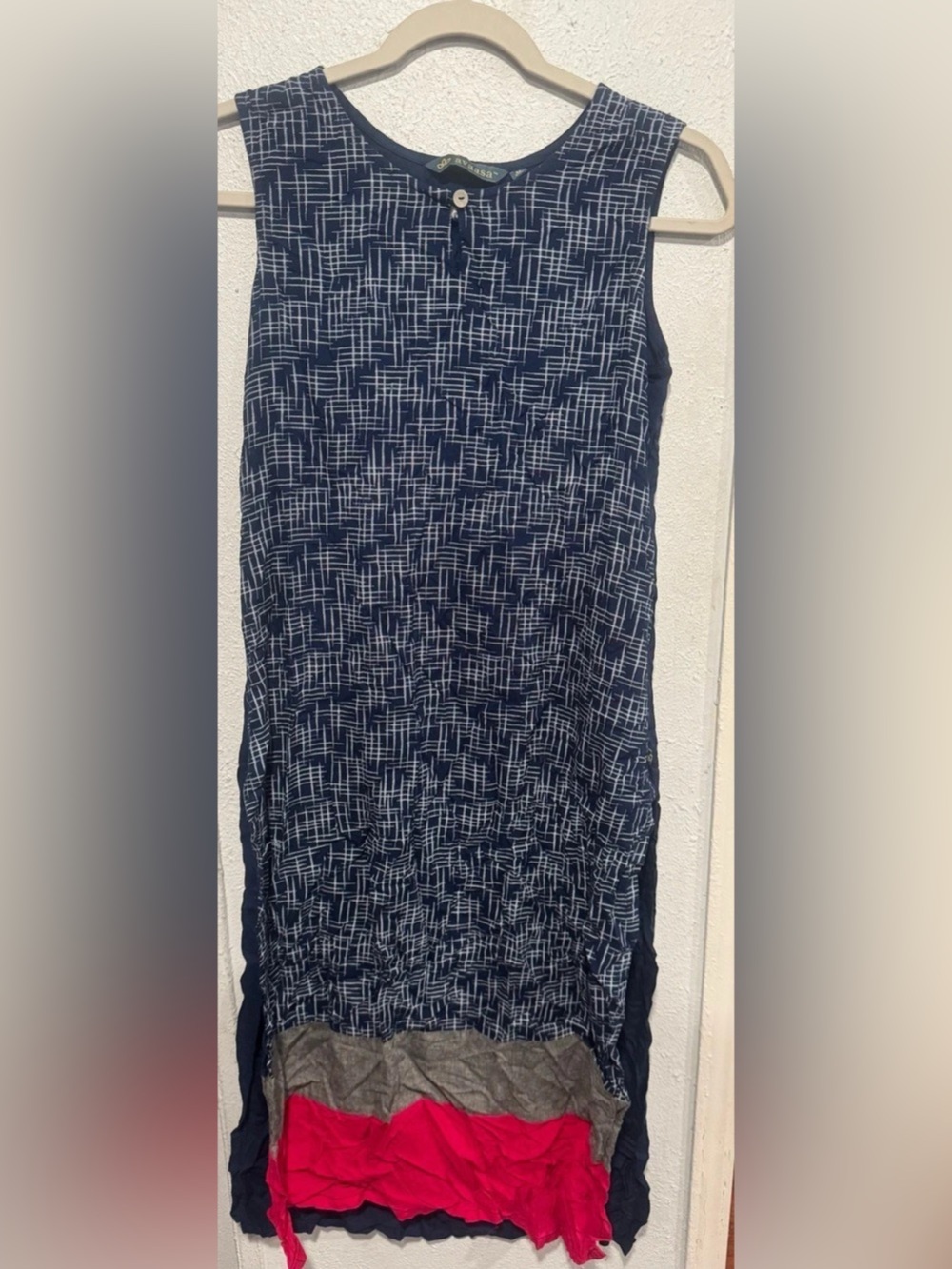 avaasa Geometric Maxi Dress in Blue & Pink Size Medium